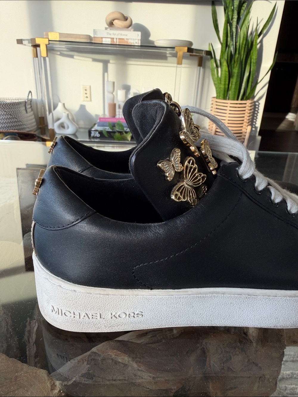 Michael Kors Black High-Top Sneakers with Gold Butterfly Accents - Picture 2 of 4
